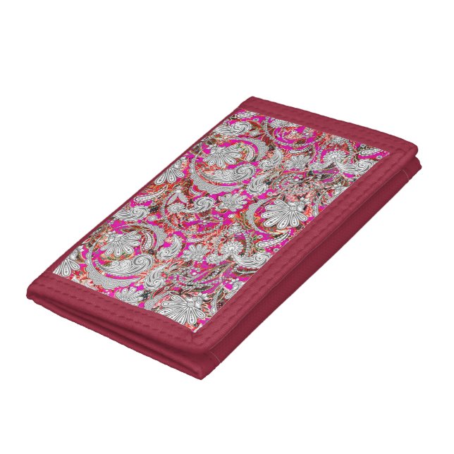 Cute white pink paisley patterns trifold wallet (Bottom)
