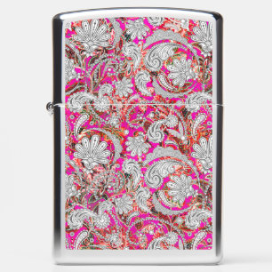 Cute white pink paisley patterns zippo lighter