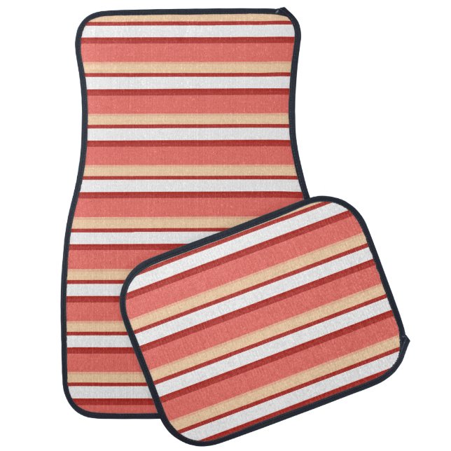 Cute white pink stripes car floor mat (Set)