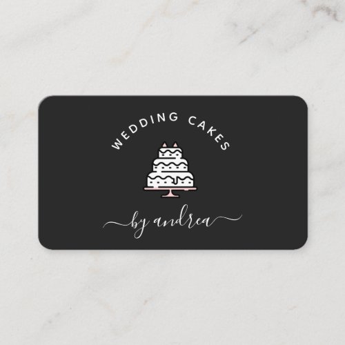 Cute White  Pink Wedding Cake Logo Event Planner  Business Card