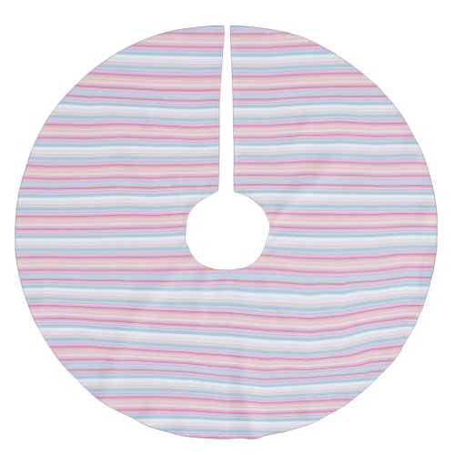 Cute white pinky stripes  brushed polyester tree skirt