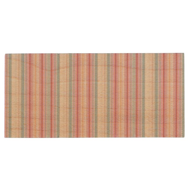 Cute white pinky stripes  wood flash drive (Back)