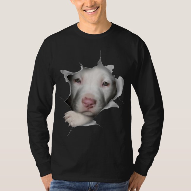 Cute White Pitbull Face Inside Me T-Shirt (Front)