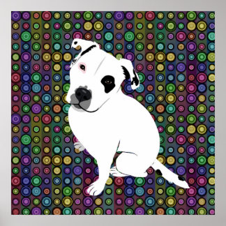 Cute White Pitbull Puppy on Circle Pattern Poster