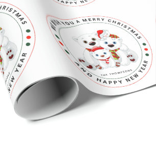 Cute White Polar Bear Family Merry Christmas Wrapping Paper
