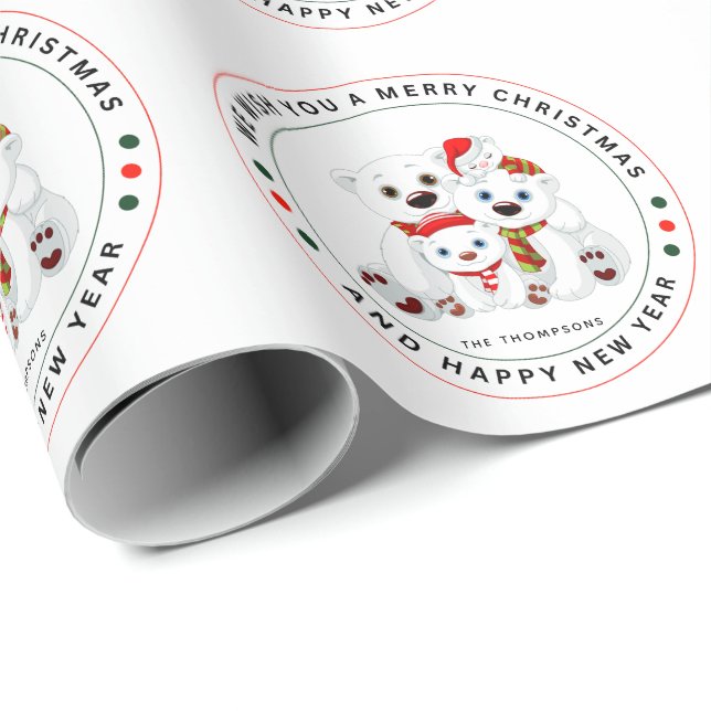 Cute White Polar Bear Family Merry Christmas Wrapping Paper (Roll Corner)