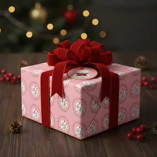 Cute White Polar Bear Family Pink Christmas  Wrapping Paper