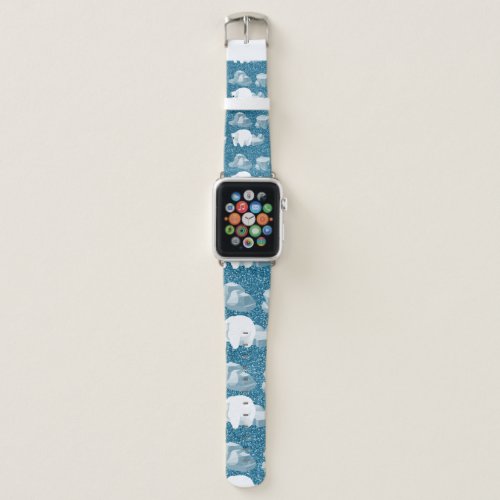 Cute White Polar Bear North Wild Animal Blue Cold Apple Watch Band