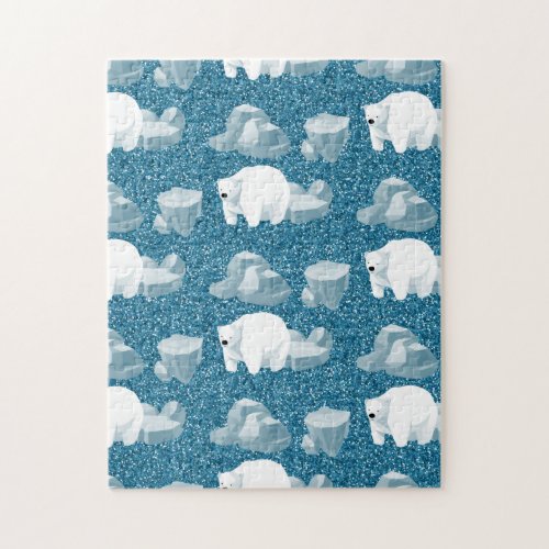 Cute White Polar Bear North Wild Animal Blue Cold Jigsaw Puzzle