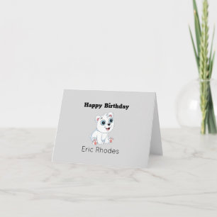 Cute white polar bear on gray birthday card
