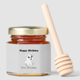 Cute white polar bear on gray birthday honey jar favors