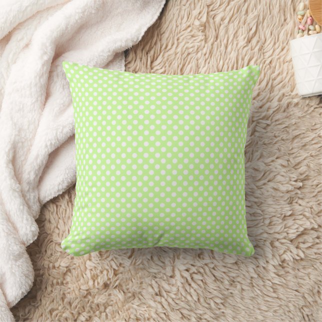 Cute White polka dots Lime Green retro pattern Throw Pillow (Blanket)