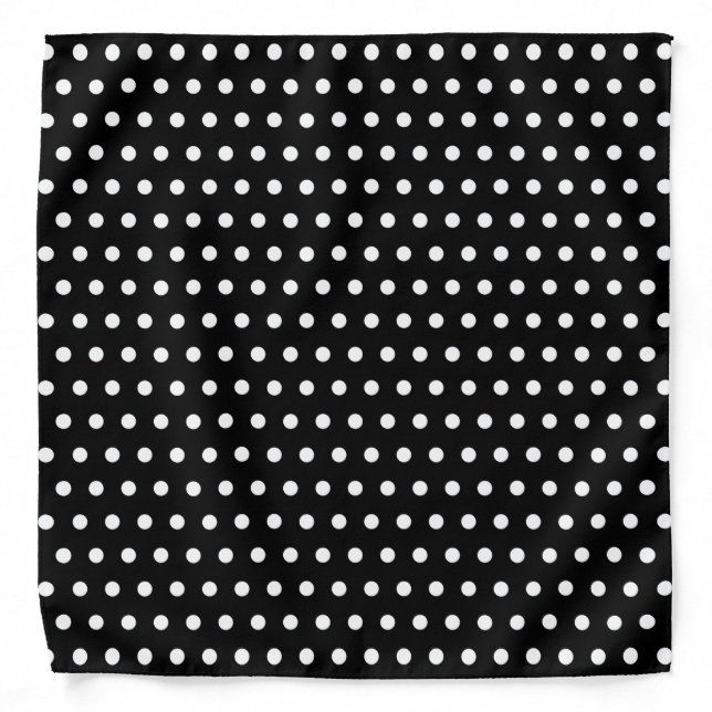 Cute White Polka Dots on Black Bandana (Front)