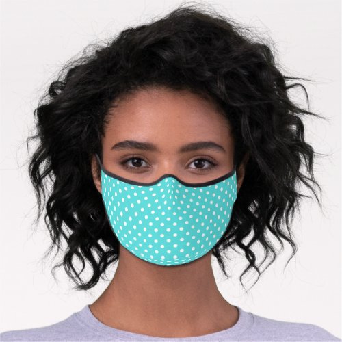 Cute White Polka Dots Pattern On Light Aqua Blue Premium Face Mask