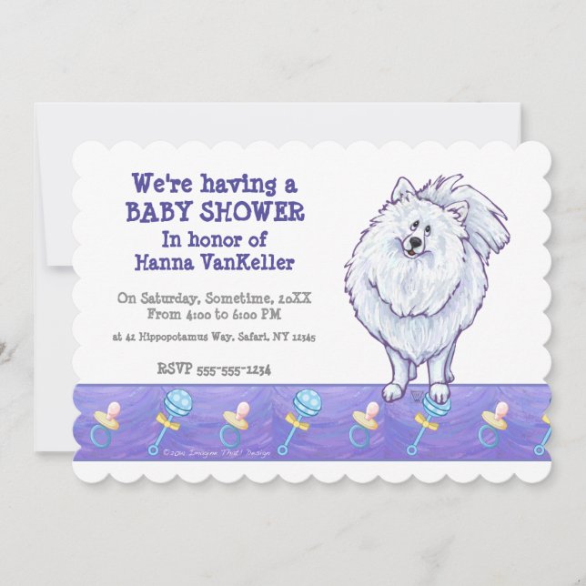 Cute White Pomeranian Baby Shower Invitation (Front)