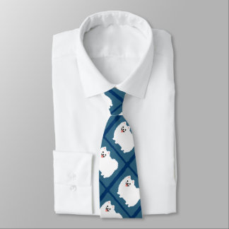 Cute White Pomeranian Cartoon Dogs Pattern Neck Tie
