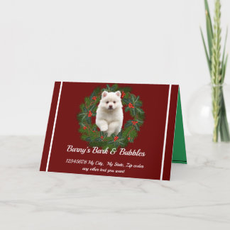 Cute White Pomeranian Dog wreath Holiday