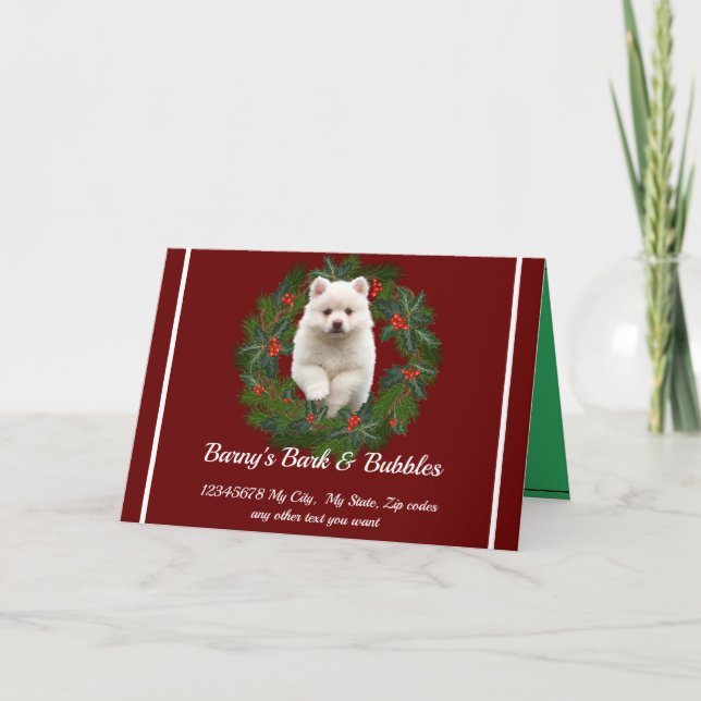 Cute White Pomeranian  Dog wreath Holiday (Front)