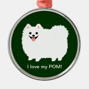 Cute White Pomeranian Fluffy Pommy Custom Metal Ornament