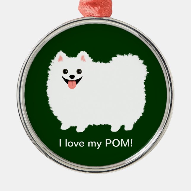 Cute White Pomeranian | Fluffy Pommy Custom Metal Ornament (Front)