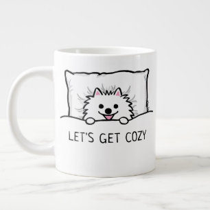 Cute White Pomeranian Let's Get Cozy Giant Coffee Mug