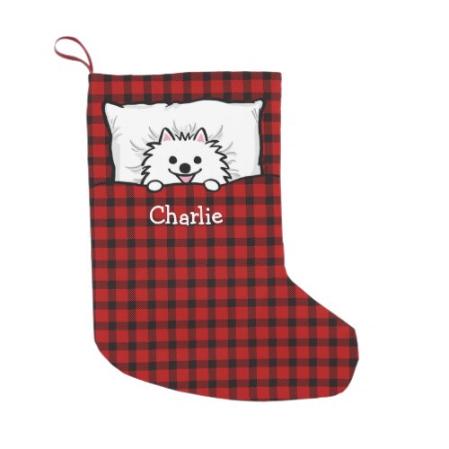 Cute White Pomeranian Personalized Name  Small Chr Small Christmas Stocking