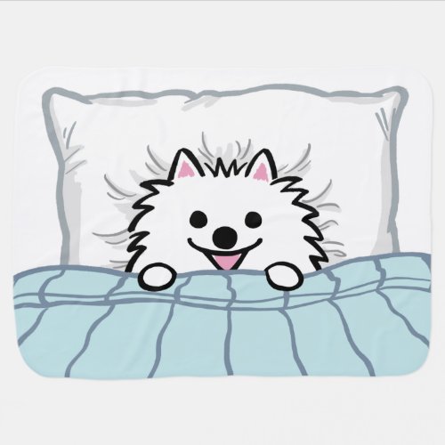 Cute White Pomeranian Tucked in Bed Baby Blanket