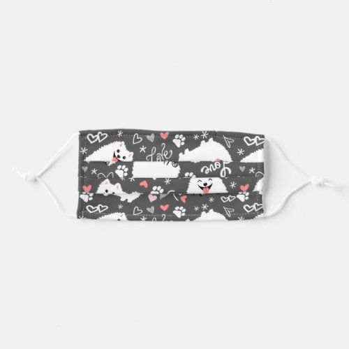 Cute White Pomeranians Pattern with Hearts Adult Cloth Face Mask