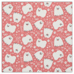 Cute White Pomeranians Pattern with Hearts Pink Fabric