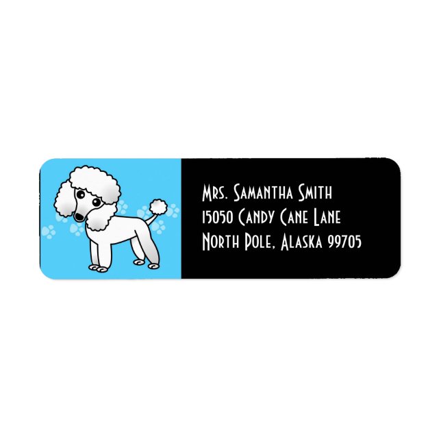 Cute White Poodle - Blue and Black Label (Front)