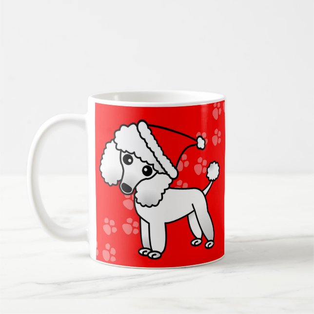 Cute White Poodle Cartoon Santa Hat Coffee Mug (Left)
