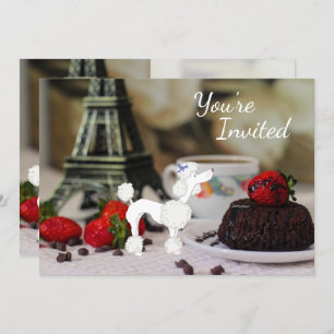 Cute White Poodle Eiffel Tower Paris Dog Birthday Invitation