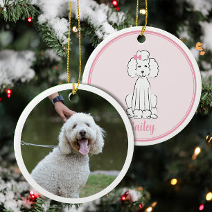Cute White Poodle Puppy Christmas Photo Ornament