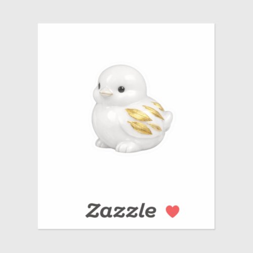 Cute White Porcelain Bird Gold Leaf Wings Sticker
