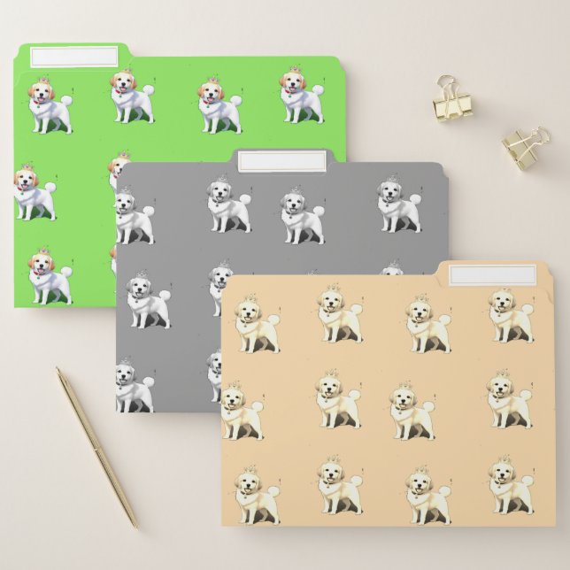 Cute white princess puppy file folder (Set)