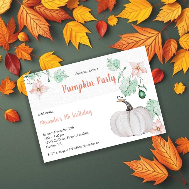 Cute White Pumpkin Watercolor Art Invitation (Creator Uploaded)