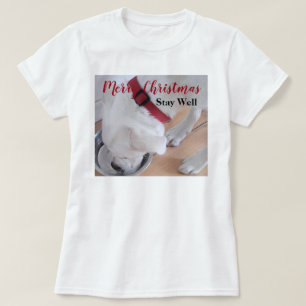 Cute White Puppy Dog Drinking Water Red Christmas T-Shirt