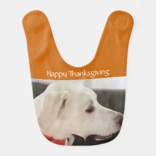 Cute White Puppy Dog Thanksgiving Baby Bib