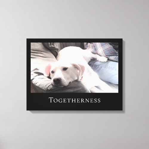 Cute White Puppy Dog Together With Dad Black Frame Canvas Print