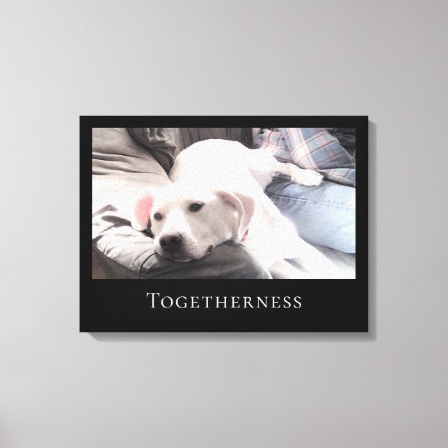 Cute White Puppy Dog Together With Dad Black Frame Canvas Print (Front)