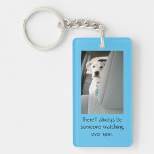 Cute White Puppy Dog Watching Over You Christmas Keychain