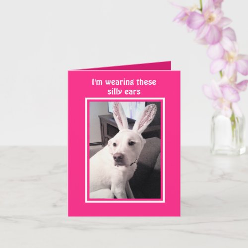 Cute White Puppy Dog Wearing Easter Bunny Ears Card