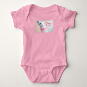 Cute White Puppy Dog Wearing Pink Scarf Mommy Baby Bodysuit