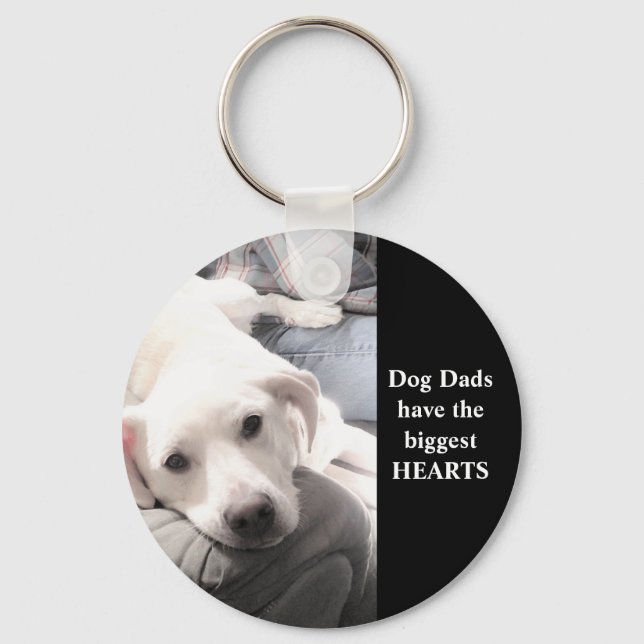 Cute White Puppy Dog With Best Friend Dad Black Keychain (Front)