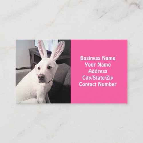 Cute White Puppy Dog With Easter Bunny Ears Pink Business Card