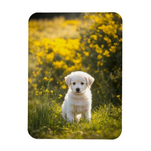 Cute white puppy magnet
