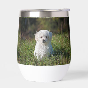 Cute white puppy thermal wine tumbler