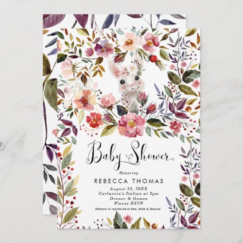 cute white rabbit bunny florals baby shower invitation