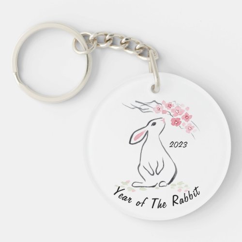 Cute White Rabbit Flower Year Of The Rabbit 2023 Keychain
