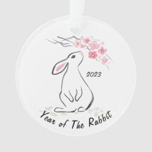 Cute White Rabbit Flower Year Of The Rabbit 2023  Ornament
